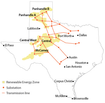 map of transmission lines built under CREZ